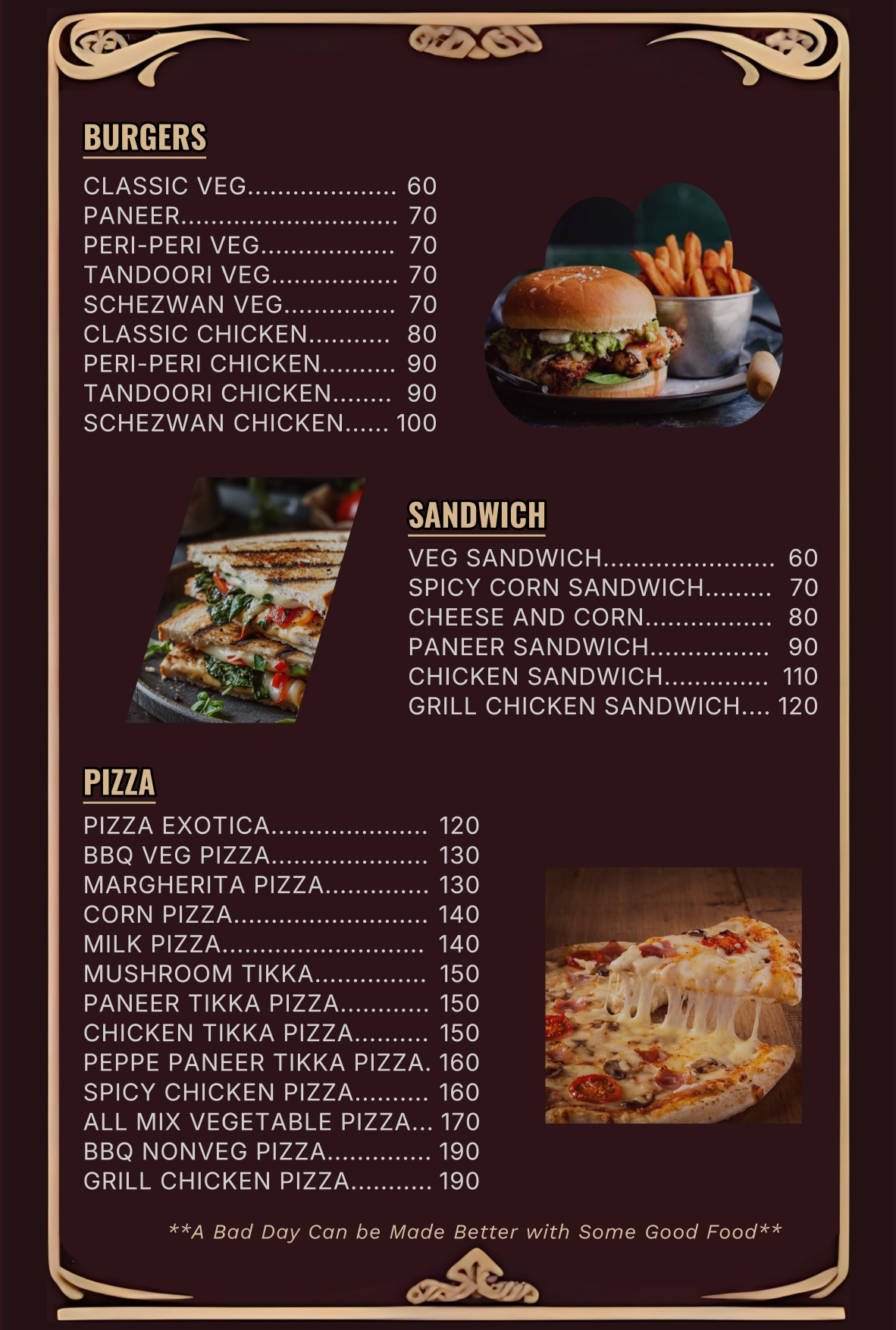 Pizza/Burger/Sandwich list